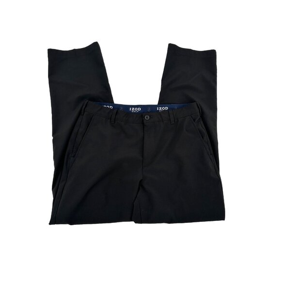 Izod Golf Men's Pants Black Flat Front Casual W34 L32 Polyester Blend - Picture 1 of 5